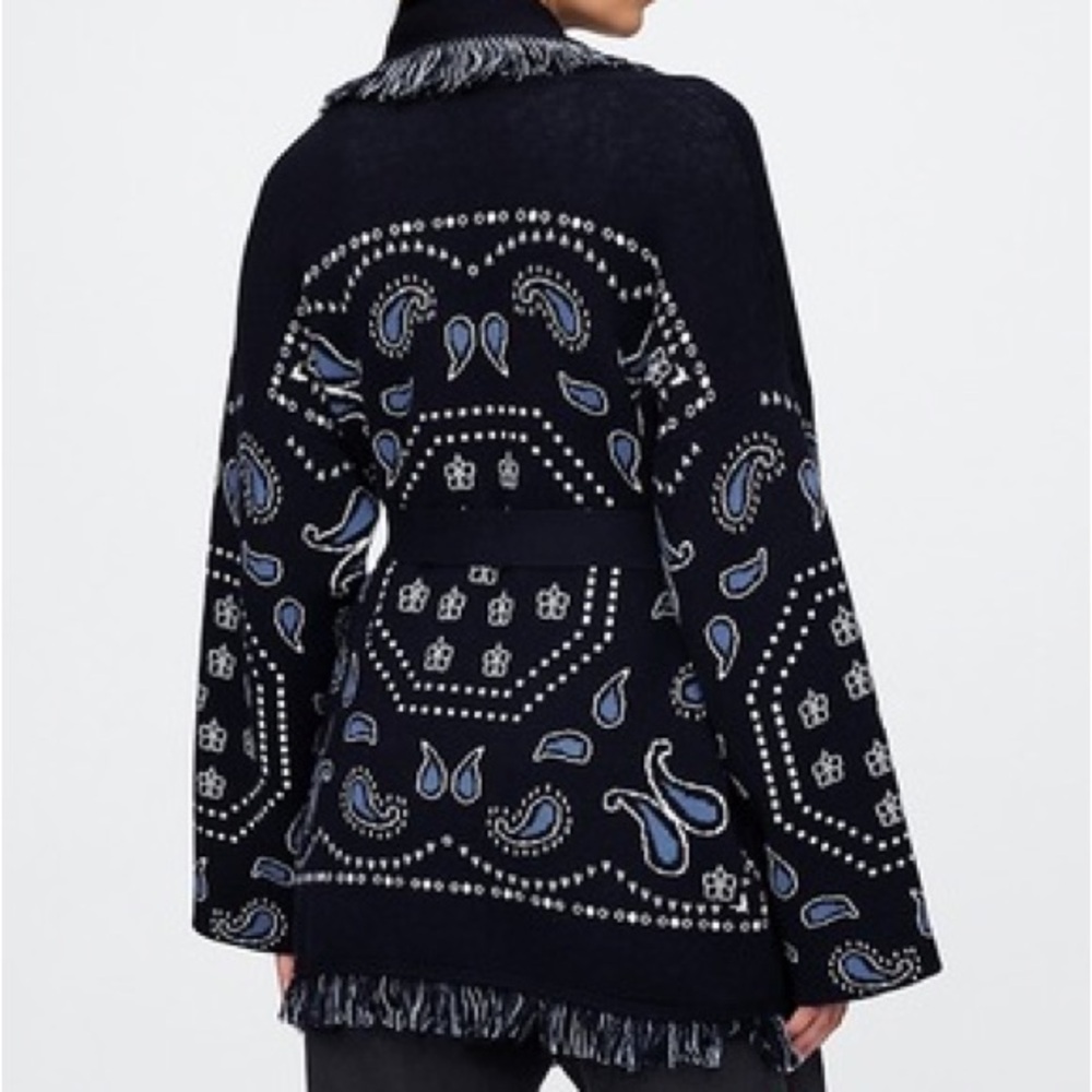 GAP Cotton-Blend Fringe Shawl Cardigan in Navy Blue - Size XS/S - Picture 2 of 5